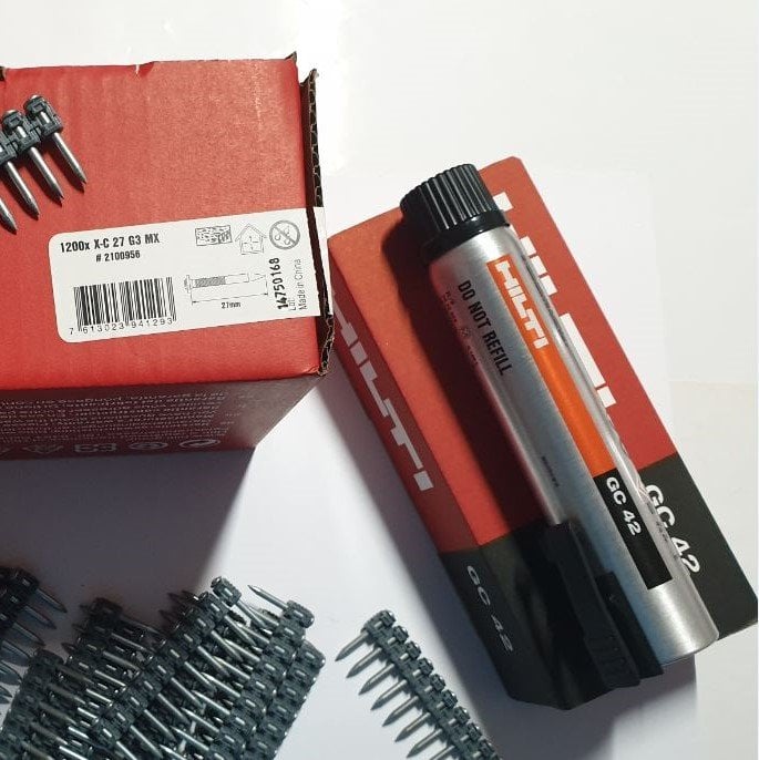 HILTİ GX3 27 MX ÇİVİ 1200 ADET + GAZ TÜPÜ GC 42