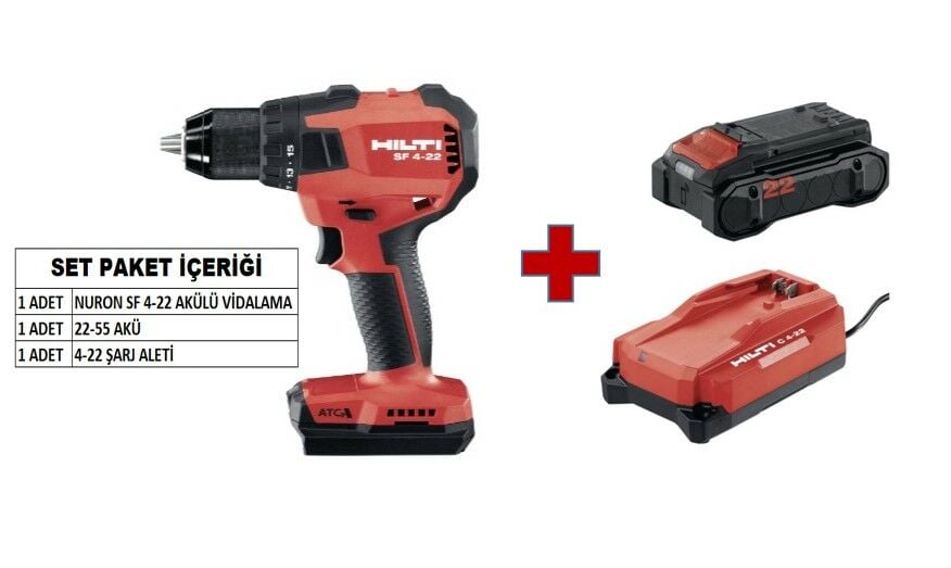 HİLTİ NURON SF 4-22 AKÜLÜ DELME/VİDALAMA MAKİNESİ (Set)