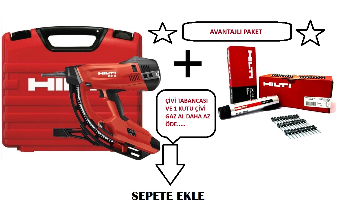 HİLTİ GX3 YENİ NESİL GAZLI ÇİVİ ÇAKMA TABANCASI  (1 KUTU 1200 LÜK 27 mm çivigaz )