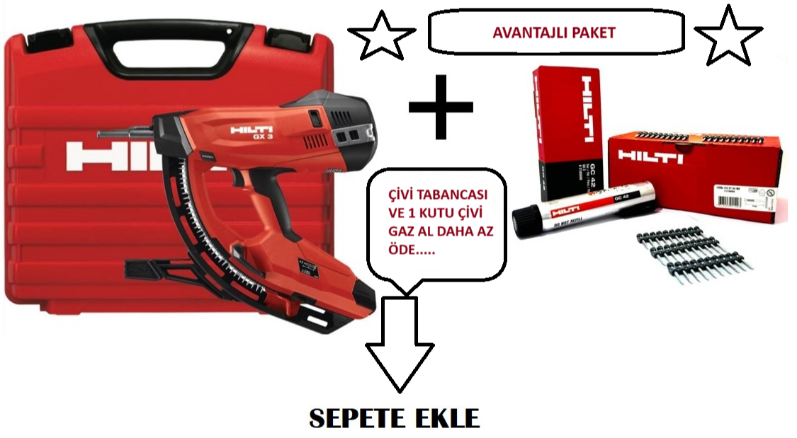 HİLTİ GX3 YENİ NESİL GAZLI ÇİVİ ÇAKMA TABANCASI (1 KT. 1200 LÜK 27 mm çivigaz)
