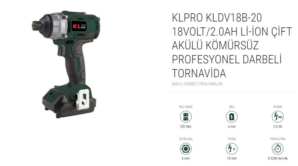 KLPRO ÇİFT AKÜLÜ KÖMÜRSÜZ PROFESYONEL DARBELİ TORNAVİDA