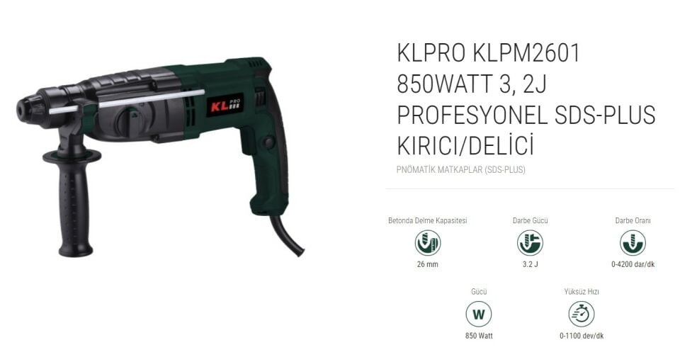KLPRO  850WATT 3, 2J PROFESYONEL SDS-PLUS KIRICI/DELİCİ