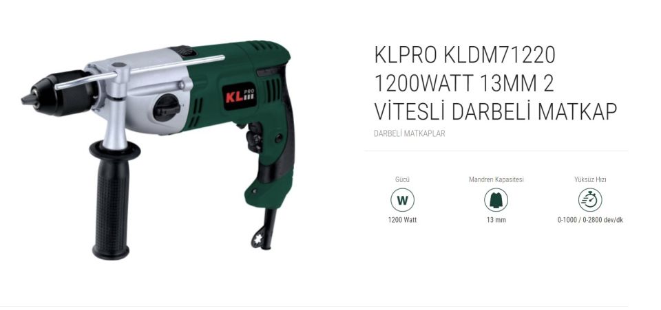 KLPRO 1200WATT 13MM 2 VİTESLİ DARBELİ MATKAP