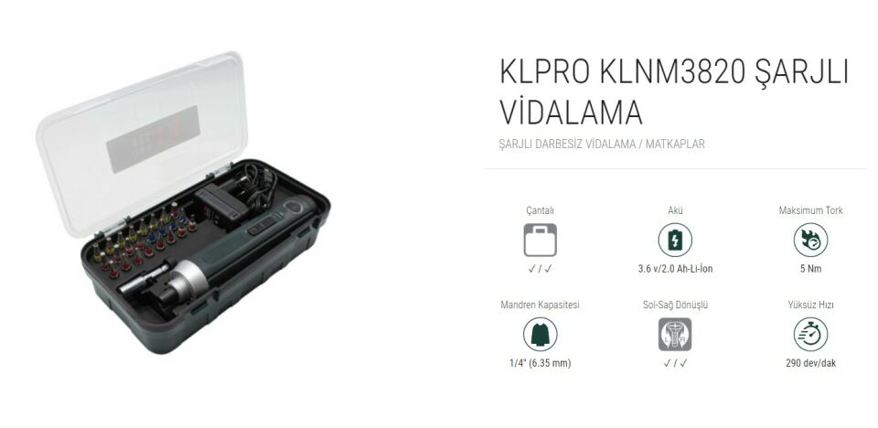 KLPRO  ŞARJLI VİDALAMA 25 PARÇA SET (KLNM3820)