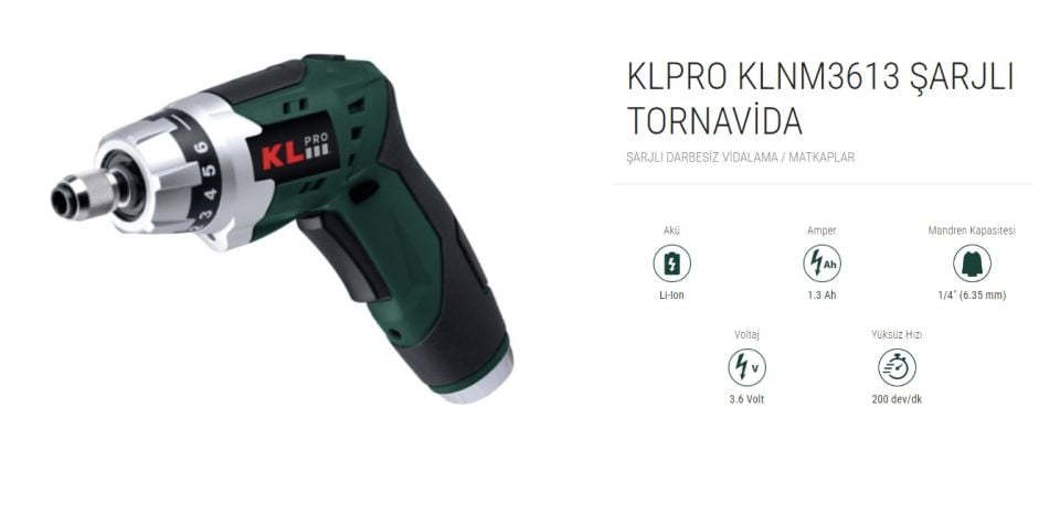 KLPRO KLNM3613 ŞARJLI TORNAVİDA