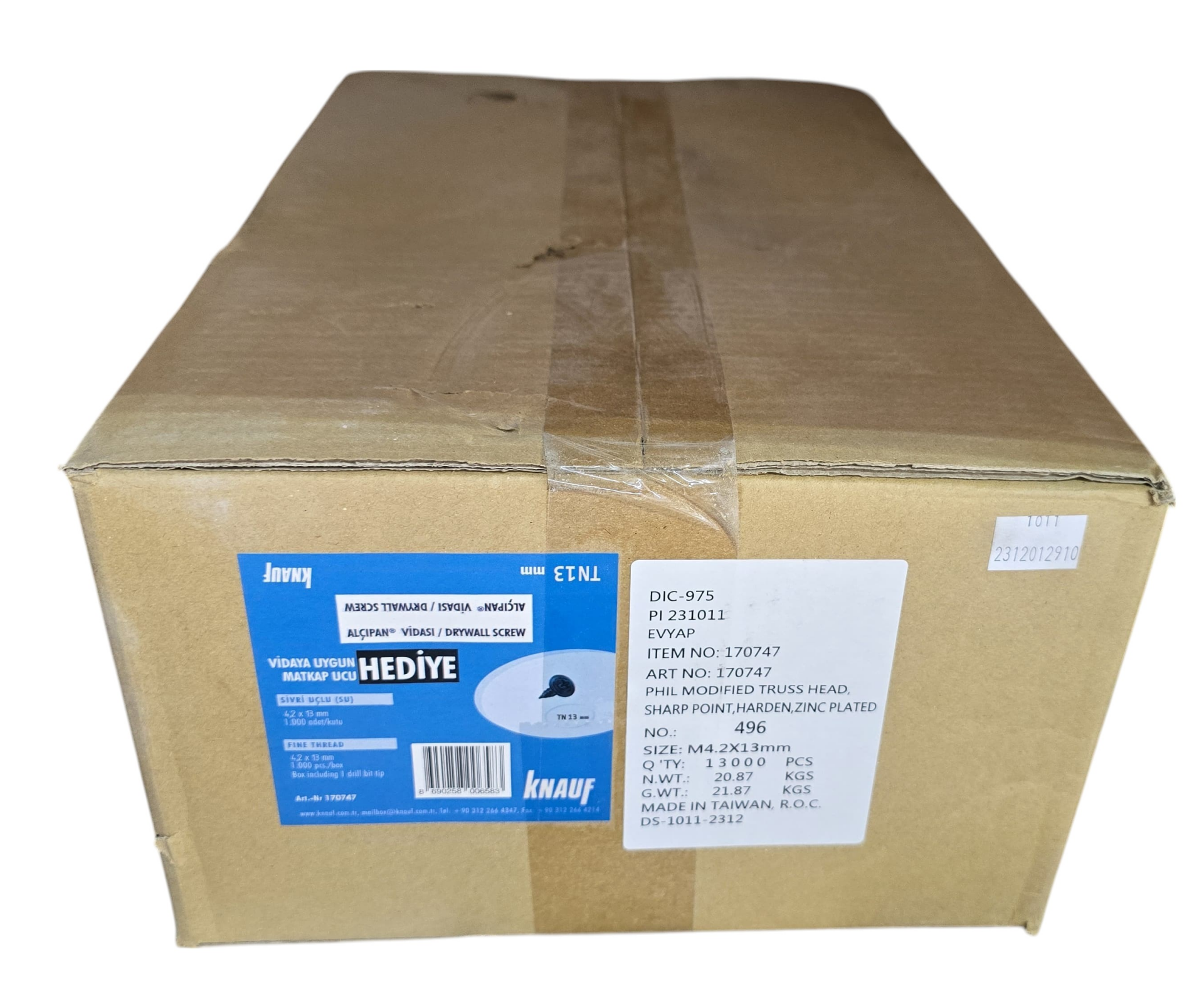 KNAUF AGRAF VİDASI (Mercimek Başlı)  4,2X13 mm 1 KOLİ (13000 ADET)