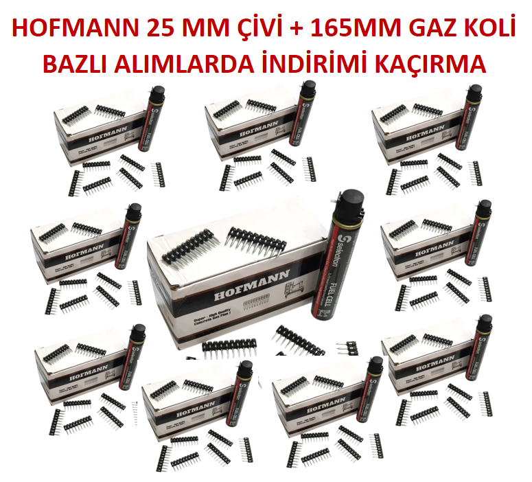 HOFMANN 25MM TABANCA ÇİVİSİ + 165mm GAZ Tüpü 1 KOLİ