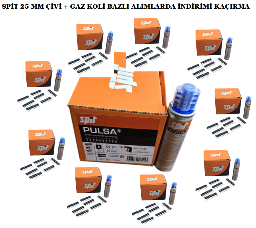 SPIT C6 25 mm ÇİVİ + P40 GAZ TÜPÜ 1 KOLİ (5000 AD.ÇİVİ + 10 ADET GAZ TÜPÜ)