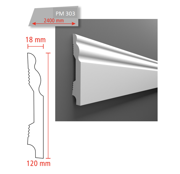 PM 303 120x18 mm  POLİMER SERT SÜPÜRGELİK
