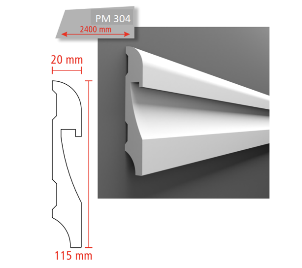 PM 304 115x20 mm  POLİMER SERT SÜPÜRGELİK