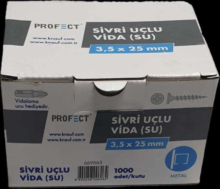 KNAUF 3,5X25 mm SİVRİ UÇLU PROFECT ALÇIPAN VİDA